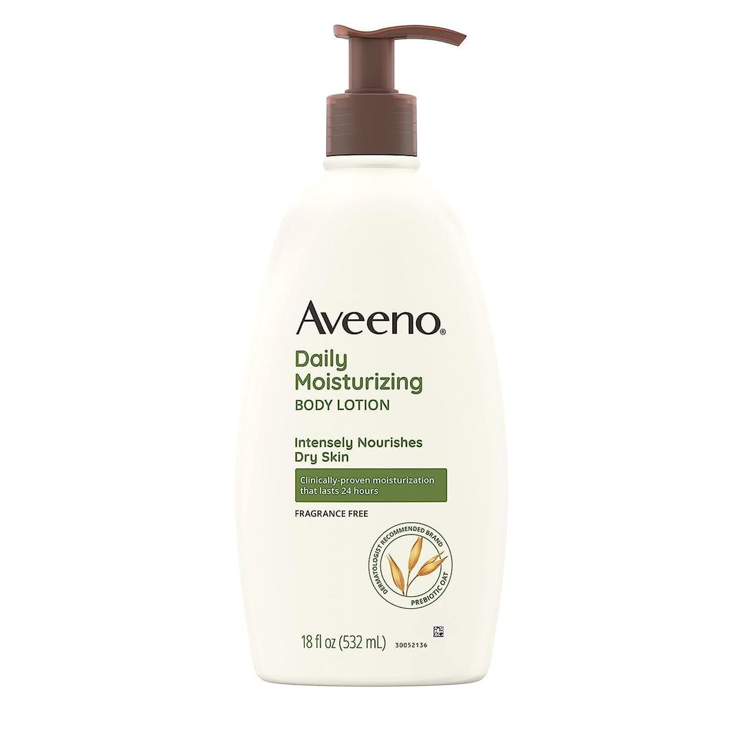 Aveeno Daily Moisturizing Body Lotion with Soothing Oat and Rich Emollients, Fragrance-Free, 18 Fl Oz