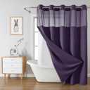 eachope Purple Long No Hook Waffle Weave Shower Curtain with snap-in Liner Replacement, 230GSM Waterproof Fabric Hotel Shower Curtain Set for Bathroom, Through Mesh Top Window,71Wx80H