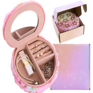 ITT Jewelry Box, Jewelry Organizer and storage for Women Girls, Travel Jewelry Case with Mirror, Make up Organizer, Jewelry Storage Holder, Birthday Gift Box Packaging, Accessories Box