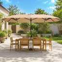 DomeShade 15ft Large Patio Umbrella, Outdoor Double-Sided Rectangle Table Umbrella with UV Resistant Canopy, Market Umbrella for Deck, Garden, Poolside, Backyard (No Base Included)