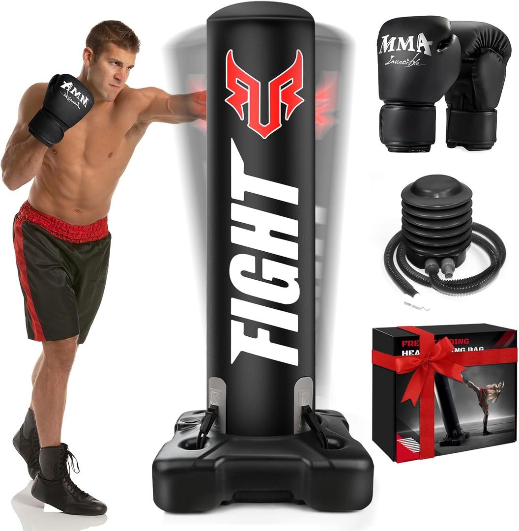 Standing Punching Bag for Adults, Upgrated Base Boxing Bag with Stand Kicking Bag with MMA Gloves and Pump, 0.7mm Thickening Material Heavy Bag for Home Gym Workout Muay Thai Fitness