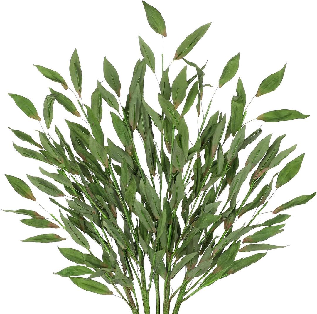 5 Pcs Artificial Fall Eucalyptus Leaves Greenery Stems for Home Vase Decor, 35" Fake Leaf Branches Plants for Autumn Floral Arrangements, Wedding, Thanksgiving & Party Table Centerpieces, Green