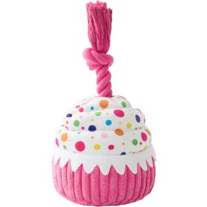 LE SURE Dog Birthday Cake Toy - Cute Squeaky Dog Toy for Gentle Chewers with Interactive Tug Rope, Plush Interactive Toy for Adult Dogs Birthday Party, Standard, Pink