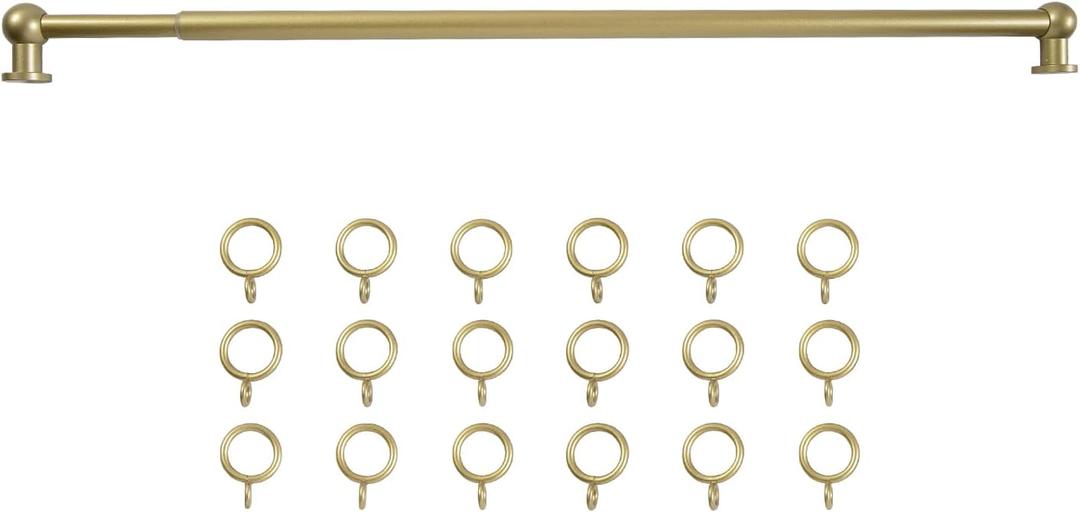 TWOPAGES Gold Adjustable Cafe Curtain Rod with Rings, Fits 28-48 Inch Kitchen Windows, Small Decorative Curtain Rod for Bathroom, French Door & Bedroom(1 Pack)