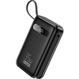 EnergyQC Power Bank, 20,000mAh 35W PD 3.0+QC 4.0 Fast Charging Portable Charger with Built-in Lightning & USB-C in&Out Cables, Battery Pack for iPhone 16/15/14 Series, Galaxy, iPad, AirPods, Black
