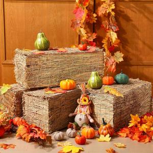 CroBlissful 6 Pcs Fall Halloween Decorative Hay Bale 20 x 8 x 9 Inch Fake Straw Bale Collapsible Hay Stack Set Rustic Photo Booth Props for Fall Thanksgiving Harvest Autumn Party Western Decor
