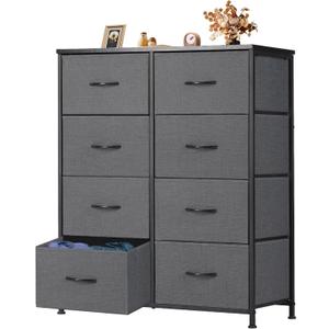 OLIXIS Dresser for Bedroom, 8 Storage Fabric Drawers, Metal Frame and Wooden Top, Tall Storage Drawer Dresser for Closet with Easy Pull Handles for Living Room, Entryway, Small Space Grey
