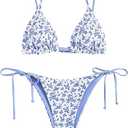ZAFUL Women's Triangle Bikini Floral String Bikini Set Two Piece Swimsuit Bathing Suits (2-Flag, Blue and White, S)