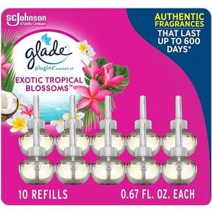 Glade PlugIns Scented Oil 10 Refills, Air Freshener, Exotic Tropical Blossoms, 10 x 0.67 oz, Packaging May Vary
