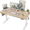 TIQLAB Electric Height Adjustable Standing Desk 47.2×23.6 inch, Sit Stand Desk with Splice Board, Memory Controller, White Frame & Maple Top Computer Workstation for Home Office