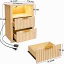 Fluted Nightstand with Charging Station & LED Light, 2 Drawer Bedside Table with Open Shelf, Modern Mid Century End Table with USB Outlet for Bedroom, Small Spaces, Oak, 18.5" x 11.8" x 25.6"