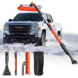 DooGooCoo [Upgrade] Ice Scraper & Extendable Snow Brush for Car Windshield [MilitaryGrade Sturdy]  360° Pivoting Brush Head with Silicone Grip for Effortless OneSwipe Clean on Auto (Large)