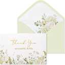 Crisky Green Floral Wedding Thank You Cards with Envelopes & Stickers From Mr & Mrs, 50 Pack Gold Foil Eucalyptus Leaves Thank You Greeting Note Cards Bulk for Bridal Shower