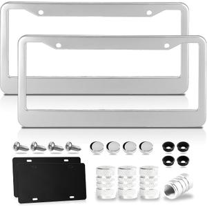 Premium Chrome License Plate Frames with 2 Anti-Scratch Pads & 4 Tire Valve Caps, Heavy Duty Rust-Free Chrome License Plate Frame 2 Pack for Women & Men, 2 Holes Universal Fit for Cars & Trucks
