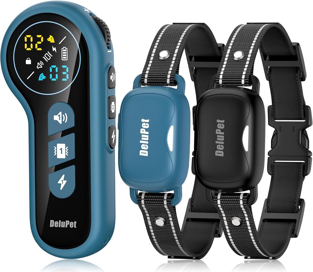 Delupet Dog Shock Collar 2 Dogs- 4500FT Dual-Direct Dog Training Collars with Remote for Small Medium Large Dog, IPX8 Waterproof Rechargeable E-Collar with Beep(1-8), Vibration(1-3), Shock(0-99), Blue