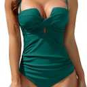 Eomenie Women's Push Up Wrap Front Swimsuit One Piece Tummy Control Bathing Suits Bandeau Support Slimming Swimwear, Medium, Bright Cyan