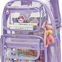 Maod Clear Backpack Heavy Duty Stadium Approved PVC Transparent Large School Book Bag with Free Sticker and A Pendant (Purple)