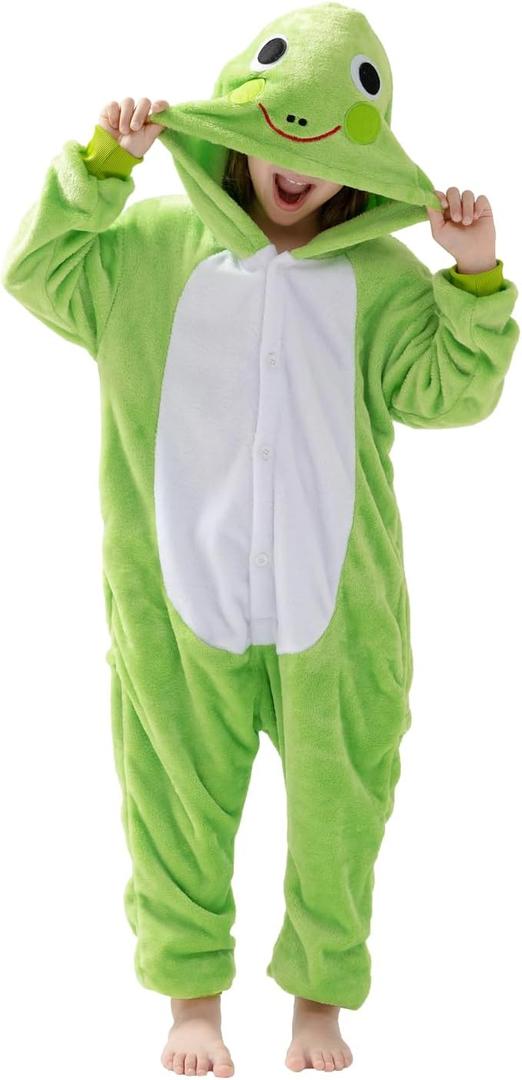 Unisex Children Animal Onesie Pajamas,Kids Flannel Halloween Cosplay Costume/Homewear/Sleepwear (9-10 Years, Frog)