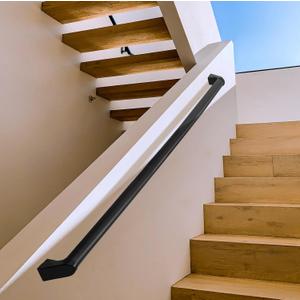 2 FT Handrails for Indoor Stairs,RailingsOutdoor Stairs HandrailModern Aluminum Handrail Set, Wall MountedWall Return Bracket More Safety, Rust Free. (Matte Black, 2 FT)