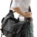 [Upgraded] Vintage Canvas Messenger Bag 13 15.6 17 inches Large Book Laptop Shoulder Bag Women Men New (Black, Large)
