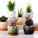 Marbling Ceramic Flower Pot 3.35 Inch Succulent Small Plant Cactus Herbs Planter Ceramic Pot with Drainage Hole Matte Round Container(6 Pcs,Elegance Style)