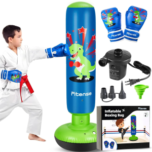 Fitense Kids Punching Bag, 63 Inch Inflatable Punching Bag, Kids Boxing Bag for Boys Girls Age 6-12, Dinosaur Ninja Boxing Set Christmas Birthday Toys for Karate