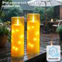 Sasigeiaa Waterproof Outdoor Candles with Timer & Remote - Battery Operated LED Candles, Realistic Flameless Plastic Pillar, Pack of 2 (4" D x 10" H, Gold) for Patio, Garden Camping Rainy Weather