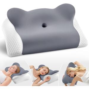 Cervical Neck Pillow for Sleeping, Ergonomic Side Sleeper Pillow for Neck Support, Memory Foam Pillows for Back Stomach Sleepers, Orthopedic Contour Pillows with Cooling Pillowcase (Dark Grey)