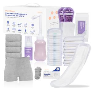 Upgraded Postpartum Essentials Recovery Kit for Women: Labor Delivery Post Partum - Perineal Healing Foam & Upside Down Peri Bottle | 6 Disposable Underwear | Soothing Pads | Nursing & Maxi Pads (11 Pack)