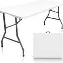 Plastic Folding Table, 5 FT Folding Table, Plastic Portable Tables for Dining Parties Card Picnic Camping, Granite White