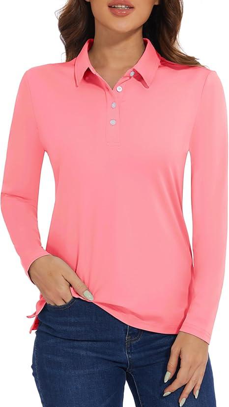 MAGCOMSEN Women's Polo Shirts Long Sleeve Golf T Shirt Quick Dry UPF 50+ Sun Protection Lightweight Athletic Tennis Shirts, Size XXL