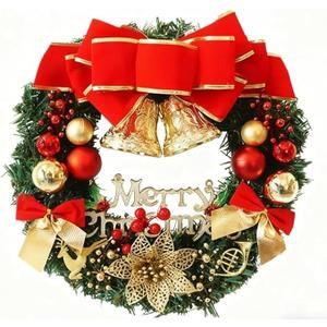 30cm Christmas Garland Wreath,Merry Xmas Front Door Ornament,Decorative Hanging Ornament Window Door Wreath for Party Holiday Décor