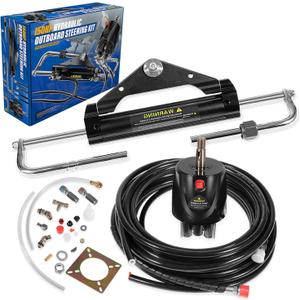 E-cowlboy Complete 150HP Hydraulic Steering System  6.9 Mpa Helm Pump, Two-Way Lock Cylinder, 26ft Nylon Hoses for Single-Engine Boats, Pontoons, Deck Boats, and Fishing Boats Up to 150HP