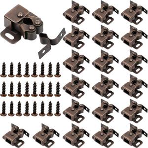 Bonuci 30 Pcs Cabinet Door Latch and Catch Hardware Double Roller Catch Cabinet Latches with Spear Strike for Closet Doors Kitchen (Brown Antique Copper)