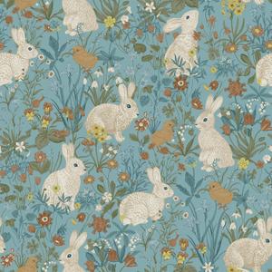 VEELIKE Cottage Rabbit Wallpaper Peel and Stick Blue Bunny Floral Wallpaper for Bedroom Nursery Bathroom 17.7''x118'' Removable Prepasted Botanical Wall Mural Blue Contact Paper for Cabinets Drawers