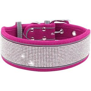 Serijoars Rhinestone Dog Collar, Dazzling Sparkling Soft Comfortable Reflective Large Dog Collar Crystal Diamond Collar for Small Medium & Large Dogs (L, Hot Pink)