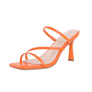 Shoe'N Tale Strappy Kitten Heels For Women Stiletto Mules Square Open Toe Slip On Sandals Orange, Size 8