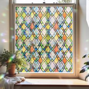 ADD.HERES Window Privacy Film, Stained Glass Decorative Static Cling, Removable Laser Sun Blocking Vinyl Covering,Window Film for Home Kitchen Living Room, Rainbow Crystal Shards, 29.5 x 78.7in