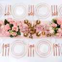 Ciaell 150PCS Rose Gold Plastic Plates Disposable Plates with Rose Gold Plastic Silverware include 50Plates, 25Forks, 25Knives, 25Spoons, 25Cups for Wedding & Party