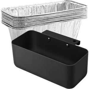 Grill Grease Catcher for Blackstone Griddle with 10 Pack Grease Cup Liners Aluminum Foil Tray Pan Drip Tray Pan for 17, 22, 28 & 36 inches Griddle (Short Hook)