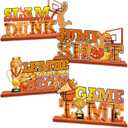 2 x 4Pcs March Basketball Party Decorations – Table Wooden Game Time Centerpieces for Basketball Birthday Party, Sport Themed Table Ornaments Set, Holiday Festival Senior Night Decor Gifts