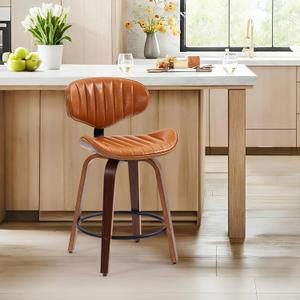 Counter Height Bar Stools, 24" Swivel Barstools with Backs, 1 Pack Brown, Set of 1