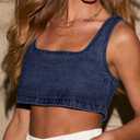 Orchidays Womens Reversible Tank Top Sleeveless Crop Tee Button Denim Blouse (XL)