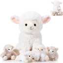 Lenwen 5 Pcs Lamb Stuffed Animal Toys Sets, 14 Inch Mommy Lamb Plush with 4 Cute Babies in Her Zippered Tummy Soft Cuddly Sheep Plushie for Farm Christmas Birthday Gifts(Lovely Style)