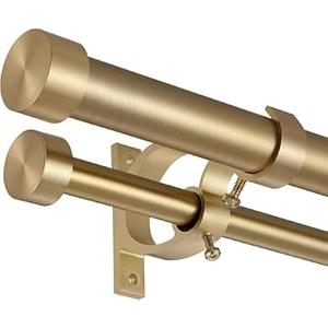 Lwiiom Double Blackout Curtain Rods 140 to 164 Inches (11.5-13.5 Feet),1-Inches Front and 5/9 Inches Back Adjustable End Cap Double Window Drapery Rod for Drapes and Curtains,Warm Gold