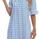 FENSACE Womens Casual Shirt Dress Ruffle Sleeve Button Down Shift Summer Dresses with Pockets (Blue, M)