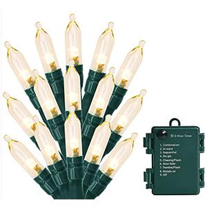 ASENEK Christmas Light, 33ft 100 LED Battery Operated String Lights with Auto Timer & 8 Modes, Green Wire Outdoor Waterproof String Lights for Outdoor and Indoor Christmas Decor – Warm White