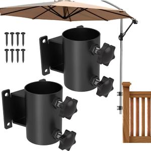 Deck Umbrella Mount Stainless Steel Patio Umbrella Holder, Umbrella Clamp Mount for Deck Railing Heavy Duty Outdoor Umbrella Clamp, Black