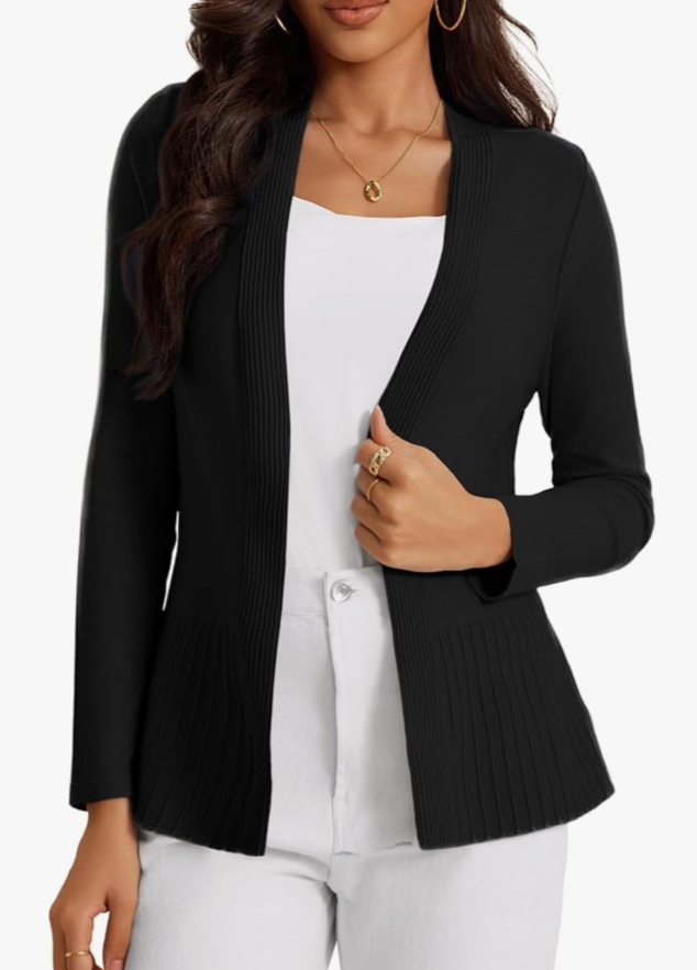 Women's Casual Open Front Sweater Long Sleeve Rib Knit Draped Cardigan, L