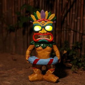 Tiki Bar Decor Solar Tiki Statues with Swim Ring, Outdoor Solar Tiki Statues Garden Tiki Decor with Solar Decorative Light for Porch Patio Summer Pool Yard, Lawn Ornament Figurine Gift for Tikis Lover
